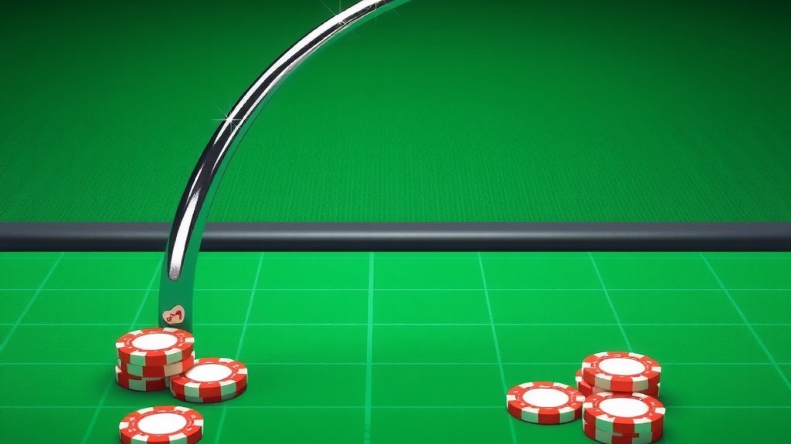 You Rummy rummy table scene with chrome chip stacks on green baize