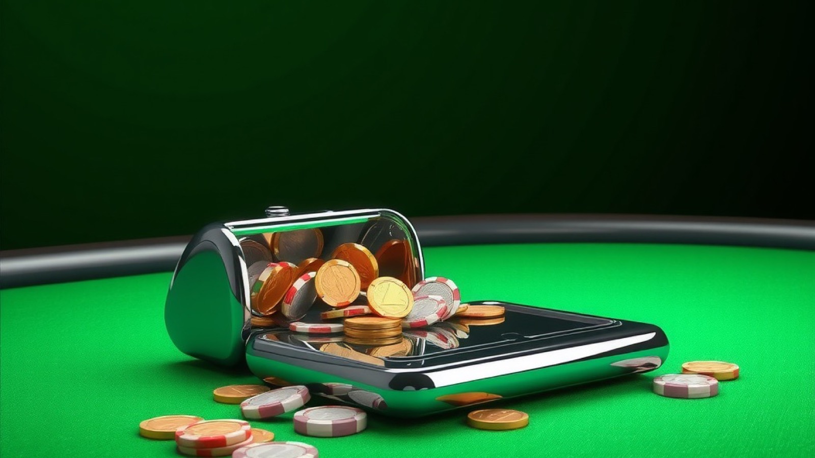 You Rummy rummy table scene with chrome chip stacks on green baize
